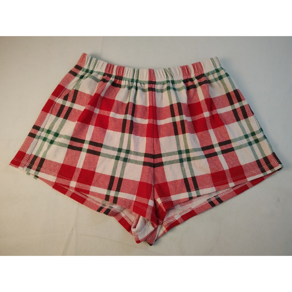 Old Navy Womens XS Red Green Plaid Thermal Waffle Knit Pajama Shorts Holiday